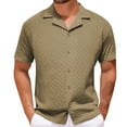 thumbnail image 1 of LODIENY Mens Short Sleeve Button Down Hawaiian Shirts Wrinkle Free Dress Shirts Casual Solid Color Waffle Knitted Collared Beach Vacation T-Shirts Khaki M, 1 of 8
