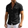 thumbnail image 1 of LODIENY Mens Short Sleeve Work Shirts with Two Pockets Cotton Linen Button Down Collared Casual Shirt Western Summer Basic Fit Tops Black XXL, 1 of 9
