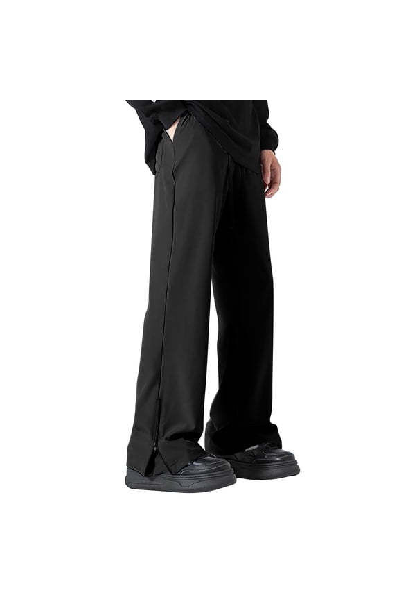 Mens Side Zipper Slit Bootcut Pants Lightweight Elastic Waist Wide Leg Casual Athletic Joggers Trousers Black XL