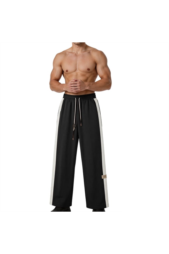 Mens Stripes Track Pants Y2k Parachute Baggy Wide Leg Sweatpants Basic Jogger Plus Size (M-5XL) Trousers Black S