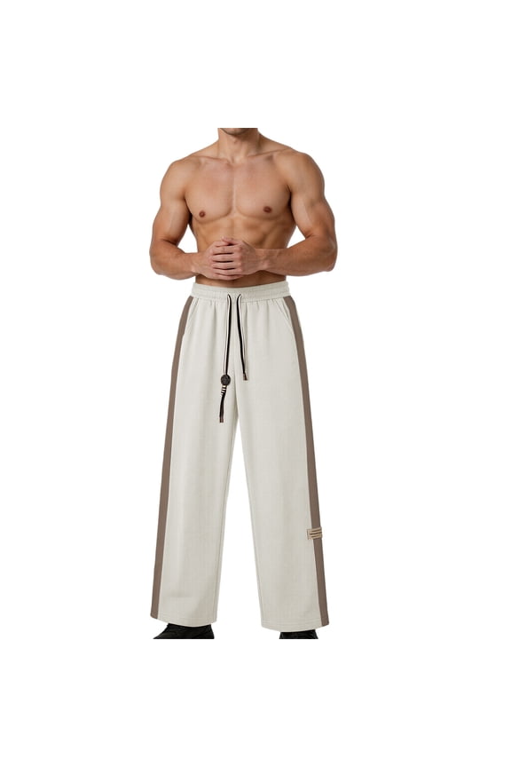 Mens Stripes Track Pants Y2k Parachute Baggy Wide Leg Sweatpants Basic Jogger Plus Size (M-5XL) Trousers Khaki S