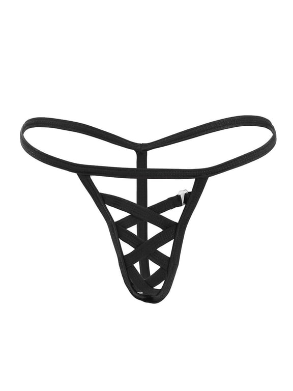 Mens Thong Criss Cross Underwear Bulge Pouch Underpants Date Night T-Back G-String Black Free Size