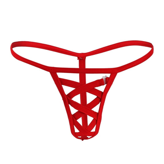 LODIENY Mens Thong Criss Cross Underwear Bulge Pouch Underpants Date Night T-Back G-String Red Free Size