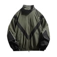 thumbnail image 1 of LODIENY Mens Varsity Jacket Zip Up Color Block Breathable Waterproof Windbreaker Jackets Long Sleeve Stand Neck Relaxed Fit Streetwear Coats with Pockets Army Green L, 1 of 6