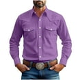 thumbnail image 1 of LODIENY Mens Western Cowboy Shirts Button Up Shirts Big and Tall Classic Fit Summer Long Sleeve Work Shirts for Men with Two Pockets Purple XXXXXL, 1 of 7