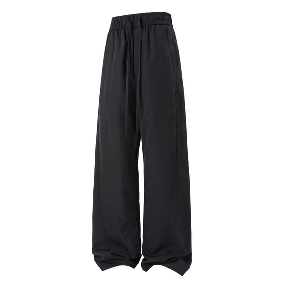 LODIENY Mens Wide Leg Pants Relaxed Fit Elastic Waist Drawstring Casual Beach Vacation Trousers with Pockets Black L