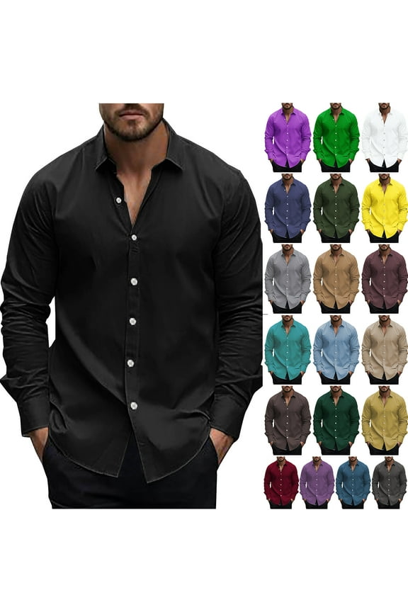 Mens Wrinkle Free Dress Shirts Long Sleeve Untucked Shirts Casual Button Down Inner Contrast Business Shirts Brown XL