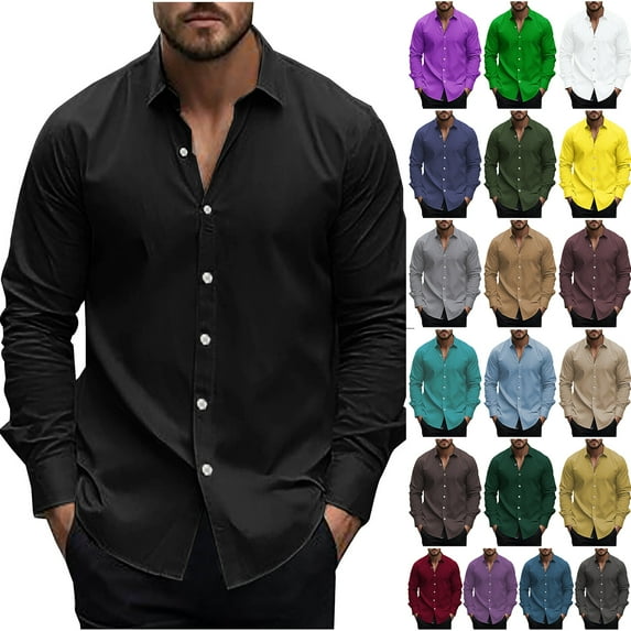 LODIENY Mens Wrinkle Free Dress Shirts Long Sleeve Untucked Shirts Casual Button Down Inner Contrast Business Shirts Gold L