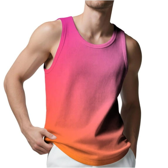 LODIENY Ombre Tank Tops for Men Big and Tall Athletic Fit Casual Sleeveless Tie Dye Gradient Color Print Basic Workout Tees Shirt Loose Fitness Gym T-Shirts Wine S