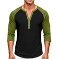thumbnail image 1 of LODIENY Plus Size (S-5XL) Casual Slim Fit T-Shirts for Men Henley Button Down Shirt Raglan 3/4 Sleeve Color Block Jersey Baseball Tops Green XXXXXL, 1 of 5