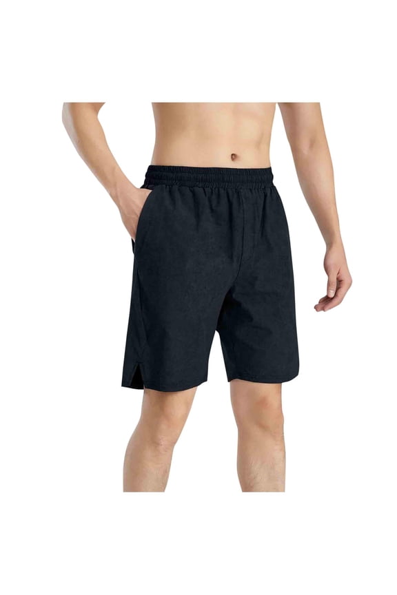 Quick Dry Running Shorts for Men Elastic Waist Athletic Workout Joggers Short Pants Side Split Breathable Casual Sweat Shorts with Pockets Black L