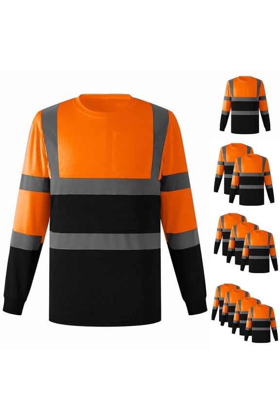 Reflective Shirts for Men Women Class 3 High Visibility Shirts with Long Sleeves, Hi Vis Safety Shirts for Men Women, Breathable Construction Shirts with Black Bottom Pack of 3-Red XXL