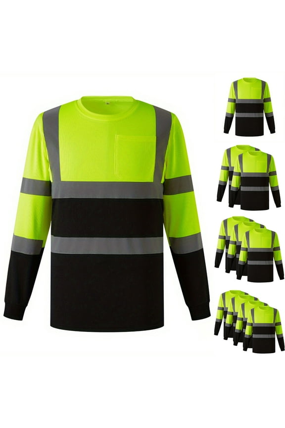 Reflective Shirts for Men Women Class 3 High Visibility Shirts with Long Sleeves, Hi Vis Safety Shirts for Men Women, Breathable Construction Shirts with Black Bottom Pack of 1-Yellow M