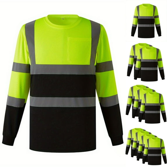 LODIENY Reflective Shirts for Men Women Class 3 High Visibility Shirts with Long Sleeves, Hi Vis Safety Shirts for Men Women, Breathable Construction Shirts with Black Bottom Pack of 1-Yellow S