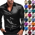 thumbnail image 1 of LODIENY Satin Silk Mens Dress Shirts Long Sleeve Button Up Shirt Wedding Party Prom Shirt Casual Slim Fit Muscle Work Business T-Shirts Light Blue XL, 1 of 10