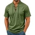 thumbnail image 1 of LODIENY Short Sleeve Shirts for Men Retro Style Lace up Tops Medieval Viking Hippie Halloween Cosplay Pirate Renaissance Costume Army Green XXL, 1 of 9
