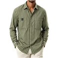 thumbnail image 1 of LODIENY Striped Long Sleeve Dress Shirt for Men Button Down Collared Baggy Stylish Work Blouses with Pockets Green L, 1 of 4