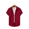thumbnail image 1 of LODIENY Summer Short Sleeve Cotton Linen Shirts for Men Casual Button Down Band Neck Shirts Lightweight Beach Vacation Tops Red M, 1 of 3