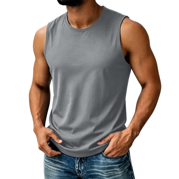 LODIENY Tank Tops for Men Quick Dry Sleeveless Crew Neck Athletic Shirts Stretch Lightweight Breathable Shirt Gym Workout Running Beach Muscle Fit Summer Tees Gray XL