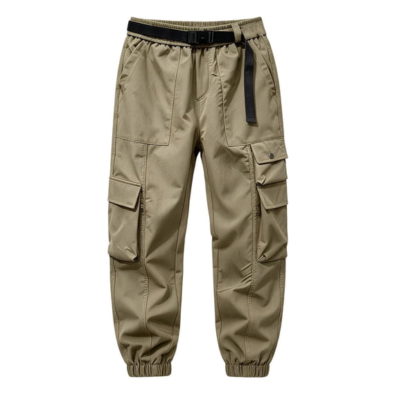 LODIENY Tapered Cargo Pants for Men Belted Elastic Waist Workout Joggers Lightweight Sweatpants Hiking Loose Fit Trousers with Multi Pockets Khaki XXL