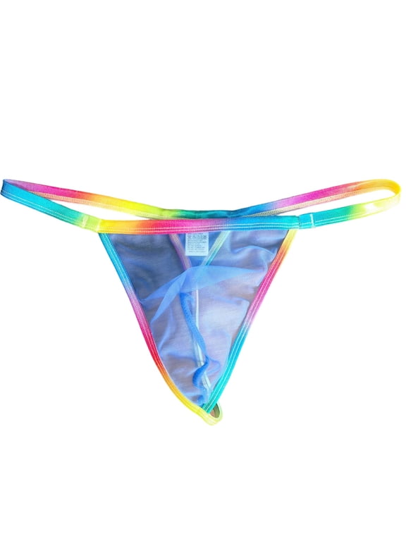 Transparent Mesh Sheer G-String Thong for Men Low Rise Breathable Bulge Pouch G-String Underpants Y-Back Lightweight Underwear Blue L