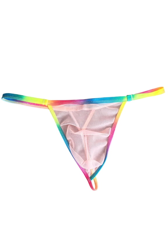 Transparent Mesh Sheer G-String Thong for Men Low Rise Breathable Bulge Pouch G-String Underpants Y-Back Lightweight Underwear Pink L