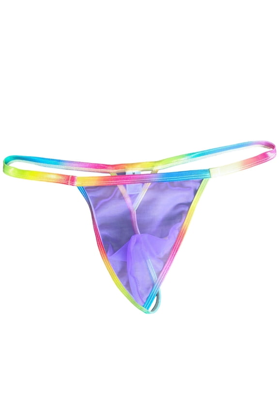 Transparent Mesh Sheer G-String Thong for Men Low Rise Breathable Bulge Pouch G-String Underpants Y-Back Lightweight Underwear Purple L