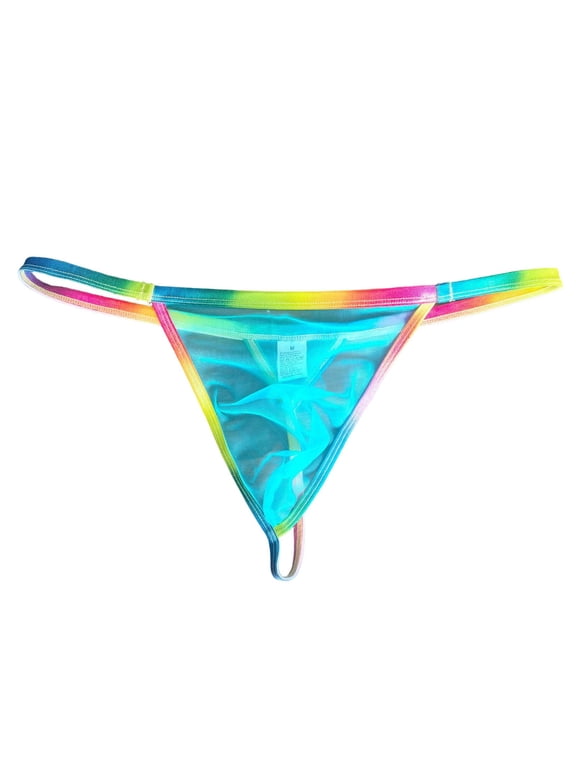 Transparent Mesh Sheer G-String Thong for Men Low Rise Breathable Bulge Pouch G-String Underpants Y-Back Lightweight Underwear Sky Blue M