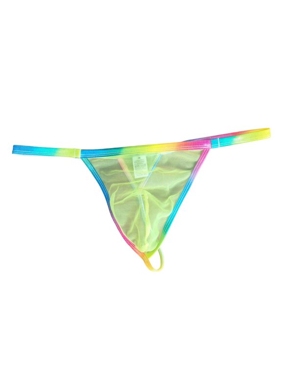 Transparent Mesh Sheer G-String Thong for Men Low Rise Breathable Bulge Pouch G-String Underpants Y-Back Lightweight Underwear Yellow L