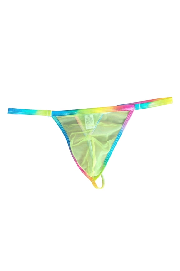 Transparent Mesh Sheer G-String Thong for Men Low Rise Breathable Bulge Pouch G-String Underpants Y-Back Lightweight Underwear Yellow L