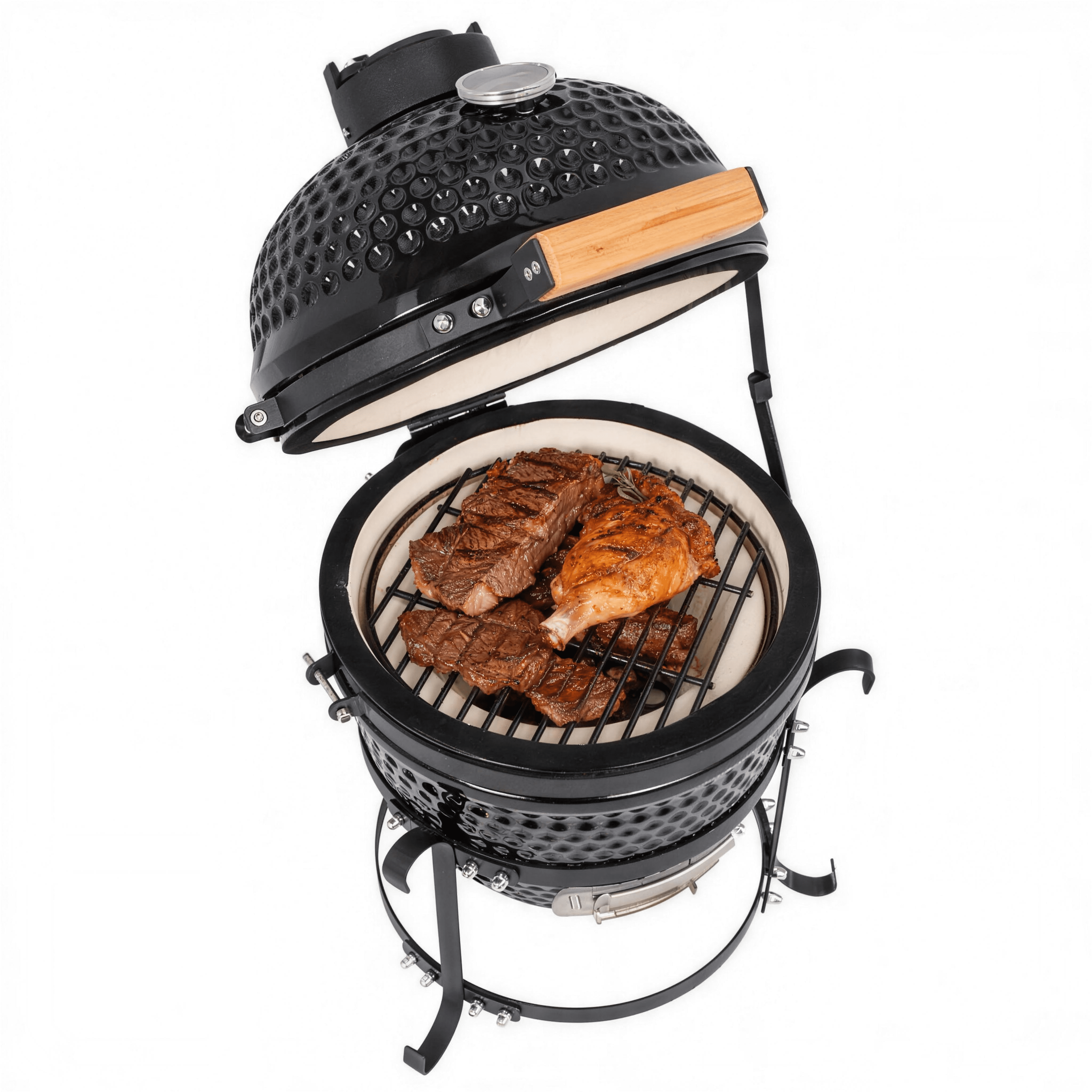 LODZPK 13in Round Ceramic Charcoal Grill Black, 50-800°F Heat Retention for Grilling Smoking