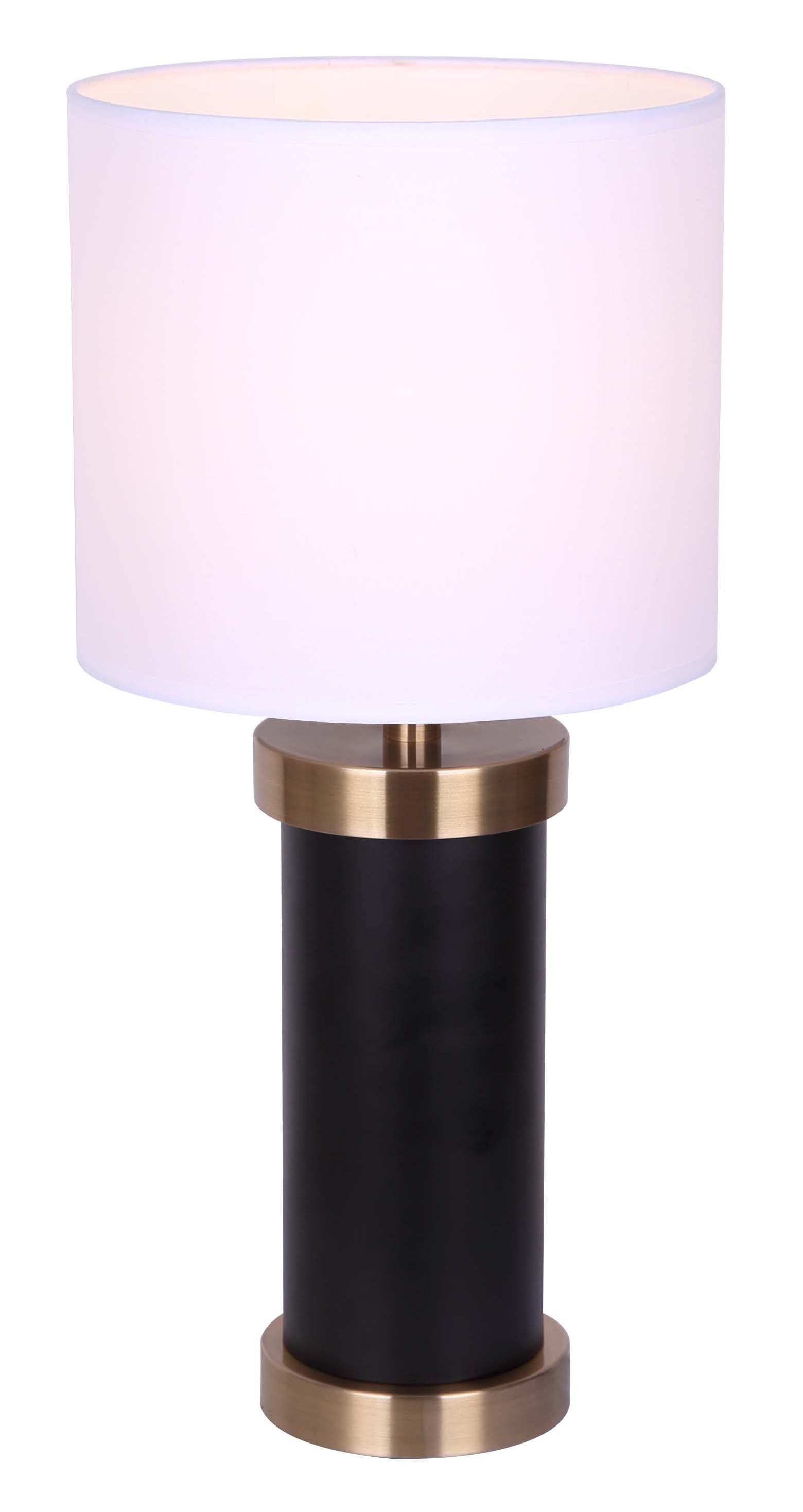 Matte Black and Gold Table Lamp with White Fabric Shade