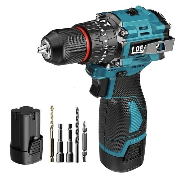 LOEA 16.8V Brushless Drill Kit - 3/8" Keyless Chuck, 2.0Ah Battery & Charger, LED Light, Belt Clip, 5-Piece Accessory Set, for Home DIY & Light Duty Tasks