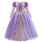 LOEL Girls Halloween Rapunzel Cosplay Costume Long Sleeve Square Neck Mid-Length Princess Dress 2-9Y