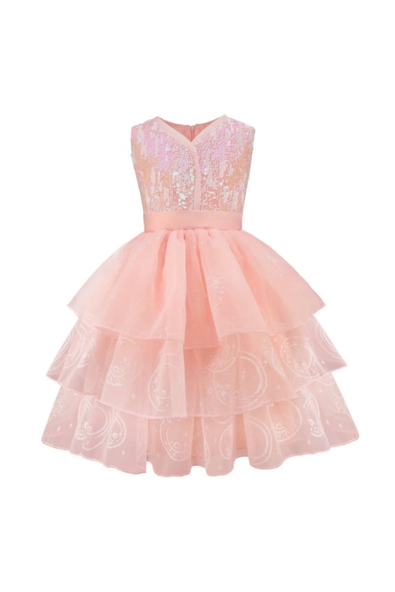 Girls Pink Witch Dress Princess Dresses Sequin Tulle Dress Wedding Birthday Party Dress Up