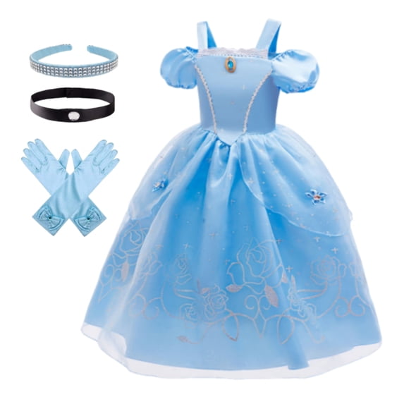 LOEL Girls Princess Dress Blue Fairy Fancy Dress Birthday Party Dress Up 2-9Y