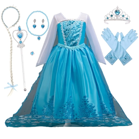 LOEL Girls Princess Dress Christmas Birthday Party Queen Dress up for Toddler Long Sleeve Sequin Blue Fancy Outfit