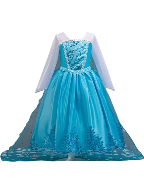 Girls Princess Dress Christmas Birthday Party Dress up for Toddler Long Sleeve Sequin Blue Fancy Outfit