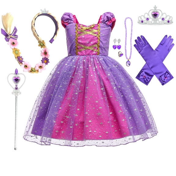 LOEL Girls Princess Dresses Birthday Cosplay Party Fairy Dress up Purple Dress