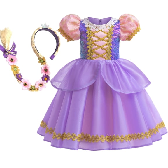 LOEL Girls Princess Dresses Birthday Cosplay Party Princess Dress up Purple Fairy Dress
