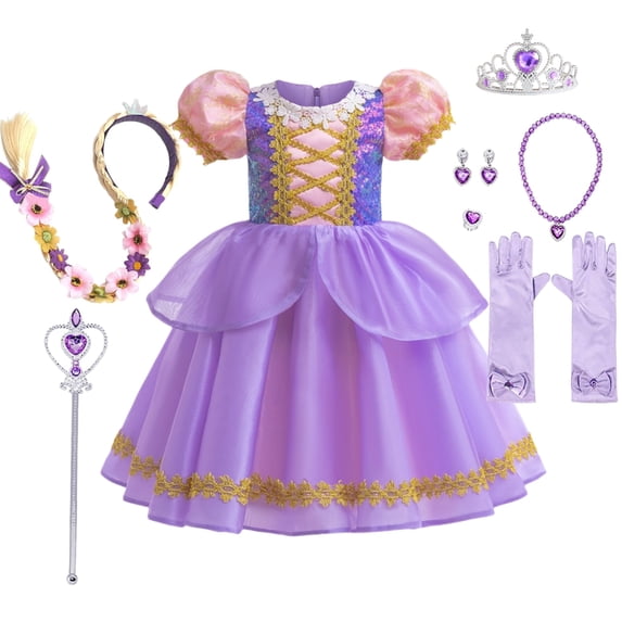 LOEL Girls Princess Dresses Birthday Cosplay Party Princess Dress up Purple Fairy Dress