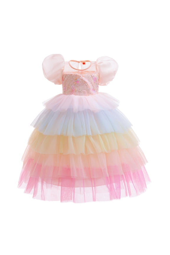 Girls Rainbow Tulle Dress Princess Puffy Dress Wedding Pageant Party Easter Ball Gown Flower Girls Dress