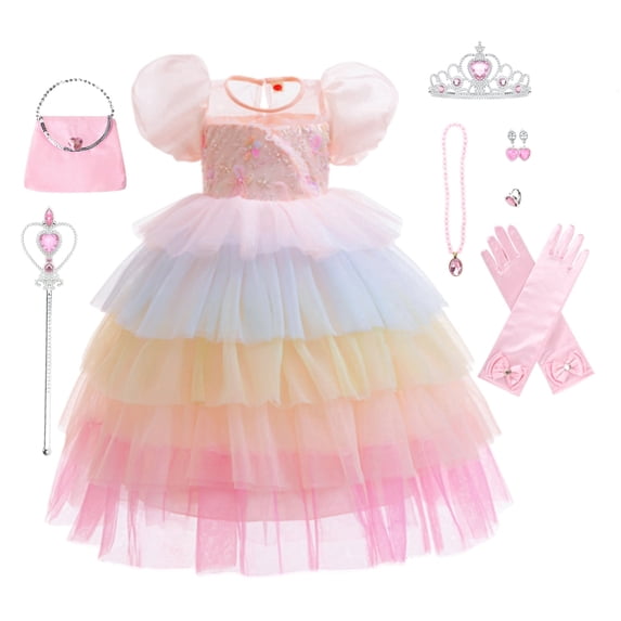 LOEL Girls Rainbow Tulle Dress Princess Puffy Dress Wedding Pageant Party Easter Ball Gown Flower Girls Dress