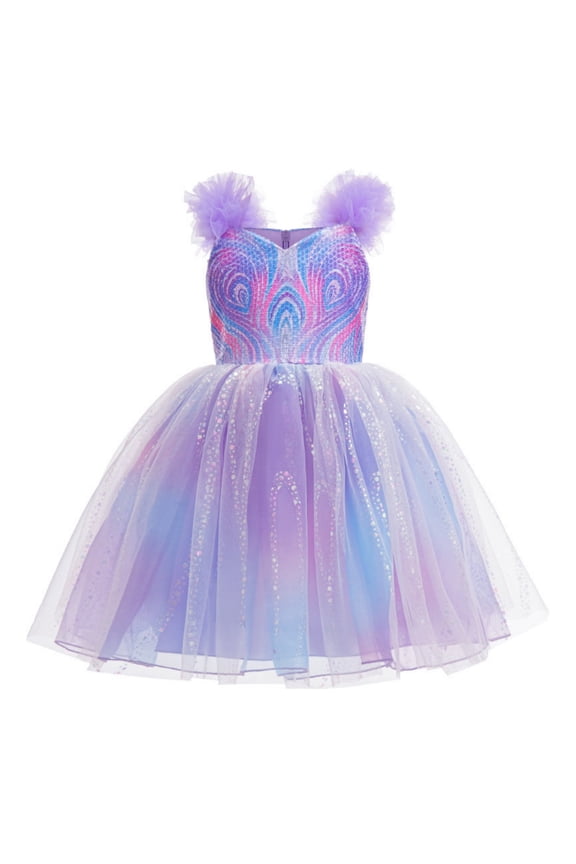 Girls Witch Dress Purple Princess Dress Wedding Sequin Tulle Dresses Birthday Party Dress Up