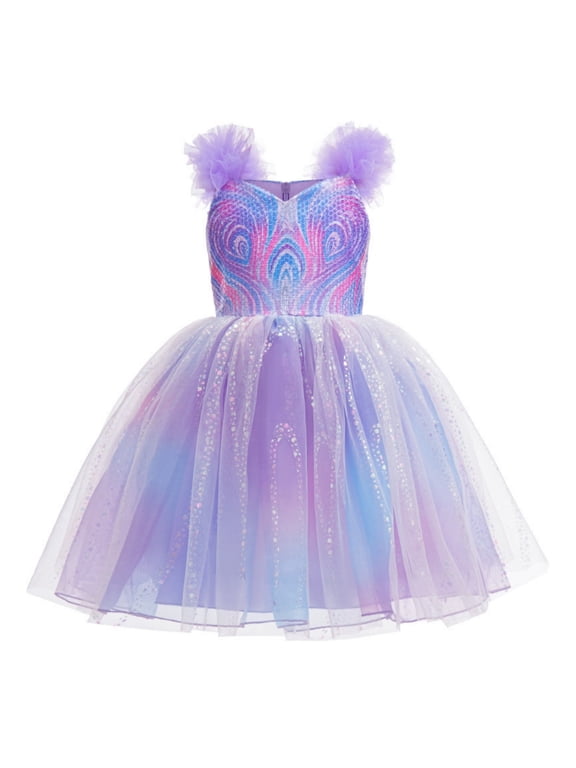 Girls Witch Dress Purple Princess Dress Wedding Sequin Tulle Dresses Ball Gown Birthday Party Dress Up