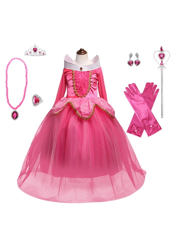 Little Girls Princess Cosplay Dress Fairy Pink Dress Halloween Fancy Dress Accessories Age 3-8Y