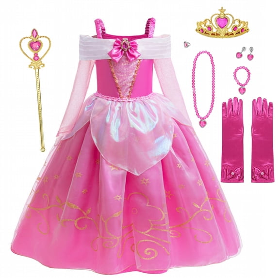 LOEL Princess Dress for Girls Sparkling Pink Princess Fancy Dresses Birthday Carnival Party Dress Up