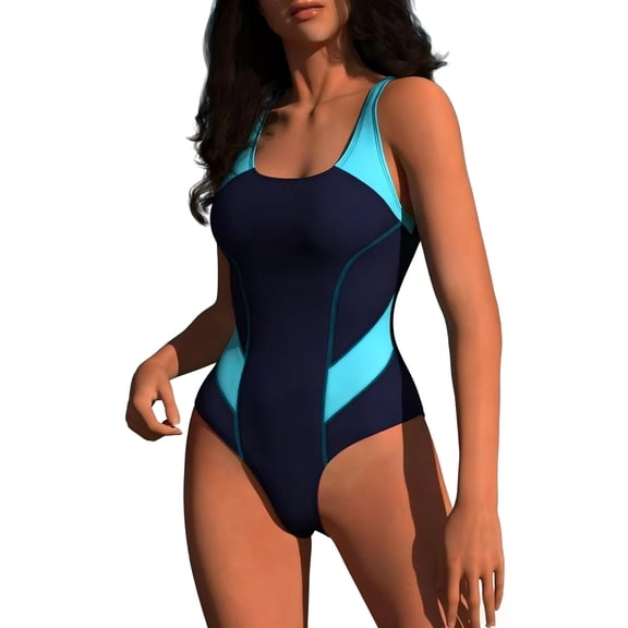 LOEL Women's Color Block One-Piece Swimsuit Cutout Back