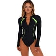 thumbnail image 1 of LOEL Women's Long Sleeve Zip Rash Guard One-Piece Swimsuit with Contrast Piping, 1 of 6