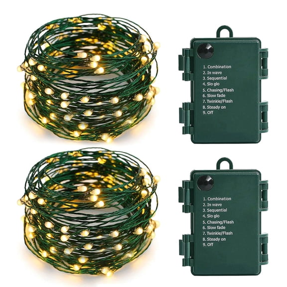 LOENDE Christmas Lights, 50 LED 17 FT Battery Operated Fairy Lights for Home Party Garden Christmas Decoration, 2 Pack